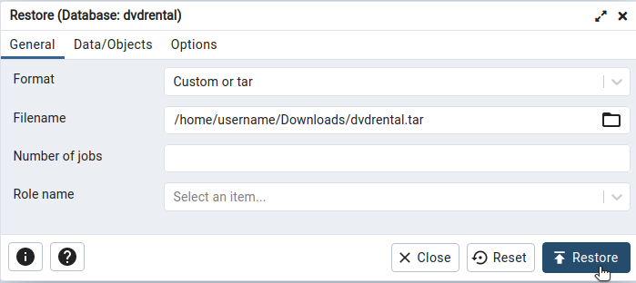 restore database path 